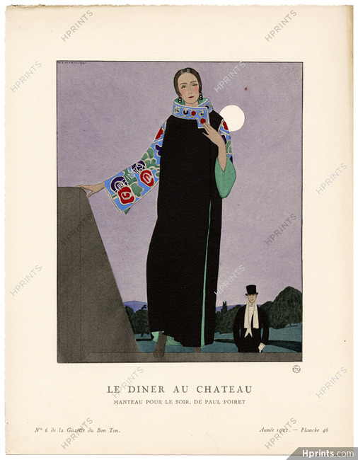 Le Dîner au Château, 1921 - André Marty. Manteau du soir, de Paul Poiret. La Gazette du Bon Ton, n°6 — Planche 46