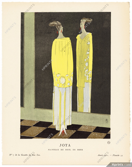 Jota, 1921 - Benito, Manteau du soir, de Beer. La Gazette du Bon Ton, n°7 — Planche 55