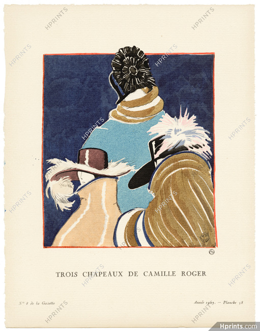 Trois Chapeaux de Camille Roger, 1921 - Porter Woodruff. La Gazette du Bon Ton, n°8 — Planche 58