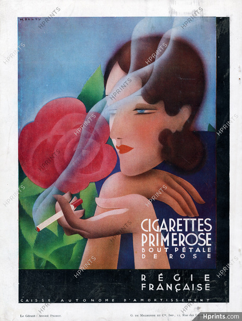 Cigarettes Primerose 1931 Max Ponty, Version Couleur