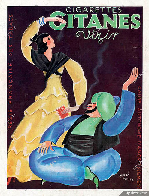 Cigarettes Gitanes Vizir 1932 Hervé Baille, Poster Art