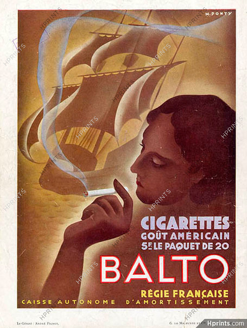 Cigarettes Balto 1932 Max Ponty, Poster Art