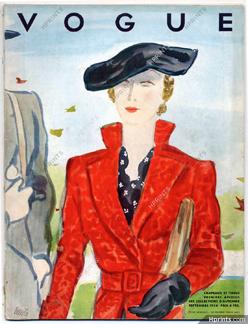Vogue (Paris) Septembre 1934 Benito, Modèle de Lucien Lelong, Chapeau de Rose Descat, 70 pages