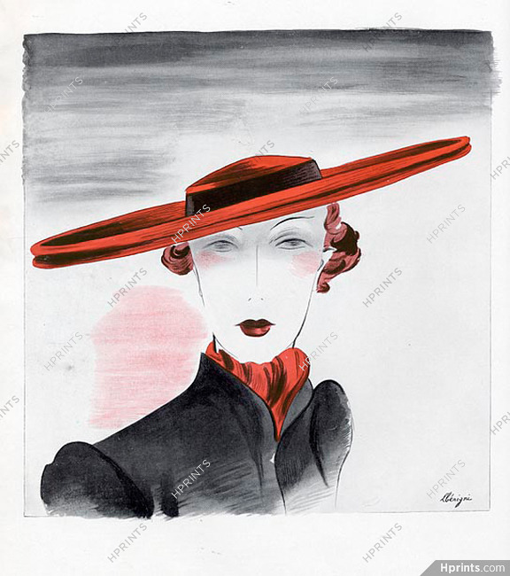 Léon Bénigni 1936 Fashion Illustration, Millinery