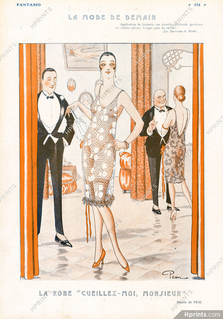 La Robe "Cueillez-moi Monsieur", 1925 - Pem Transparent Evening Dress, Fashion Satire