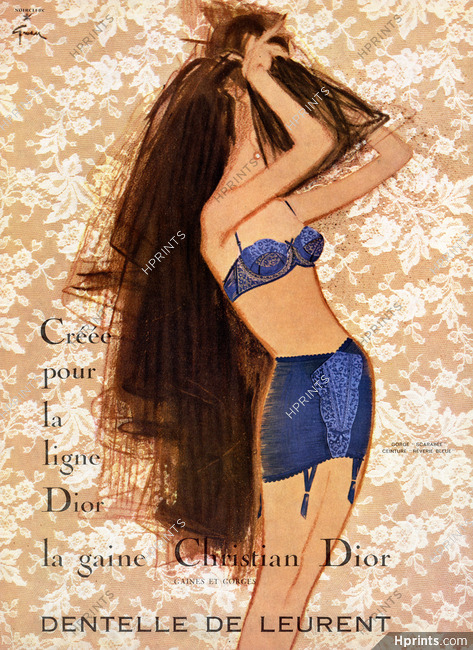 Christian Dior (Lingerie) 1963 René Gruau, Gorge "Scarabée", Ceinture "Rêverie bleue"