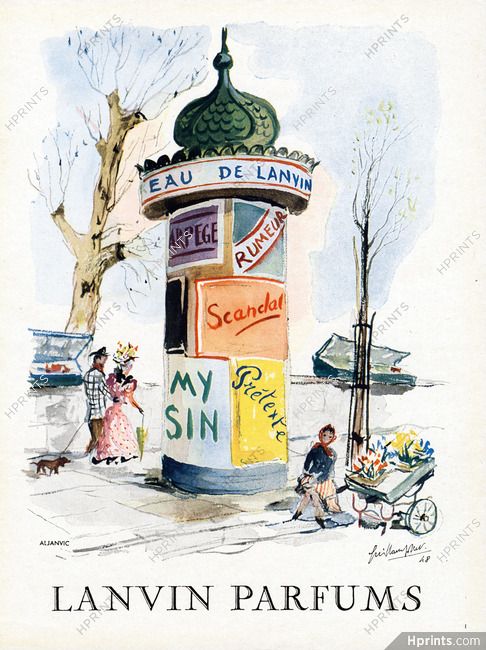 Lanvin (Perfumes) 1949 Colonne Morris, Guillaume Gillet, Arpège, Prétexte... Quai de Paris