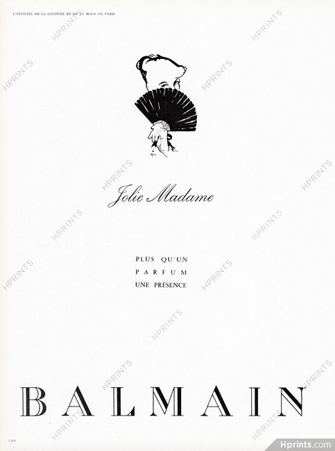 Pierre Balmain 1958 Jolie Madame, René Gruau, Hand Fan