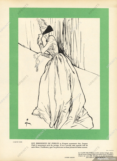 Jacques Fath 1947 René Gruau, Broderies de Perles, Marcel Guillemin, Hand Fan