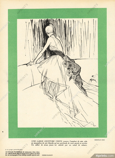 Christian Dior 1947 René Gruau, Une Large Ceinture Verte