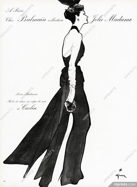 Pierre Balmain 1952 René Gruau, Evening Gown, Carlin