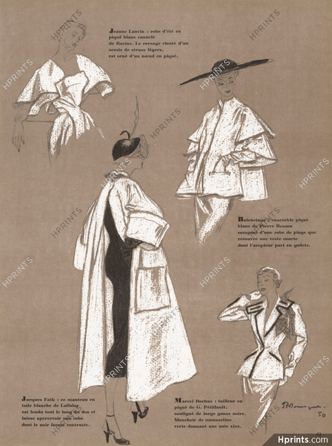 Blanc symbole d'été, 1950 - Pierre Mourgue Jeanne Lanvin, Balenciaga, Jacques Fath, Marcel Rochas
