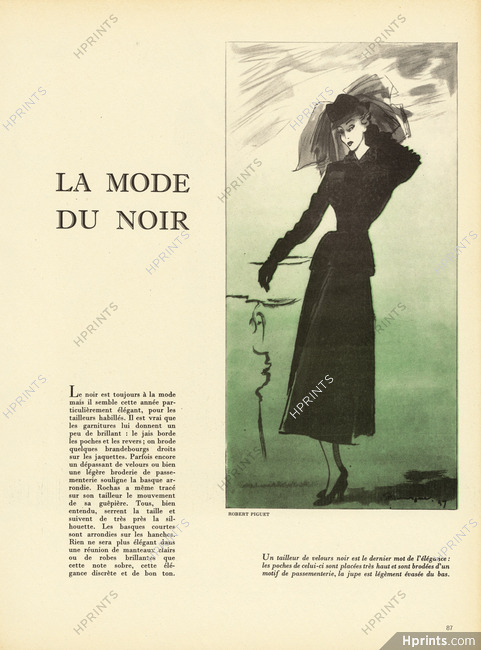 La Mode du Noir, 1947 - Robert Piguet Pierre Mourgue, Tailleur