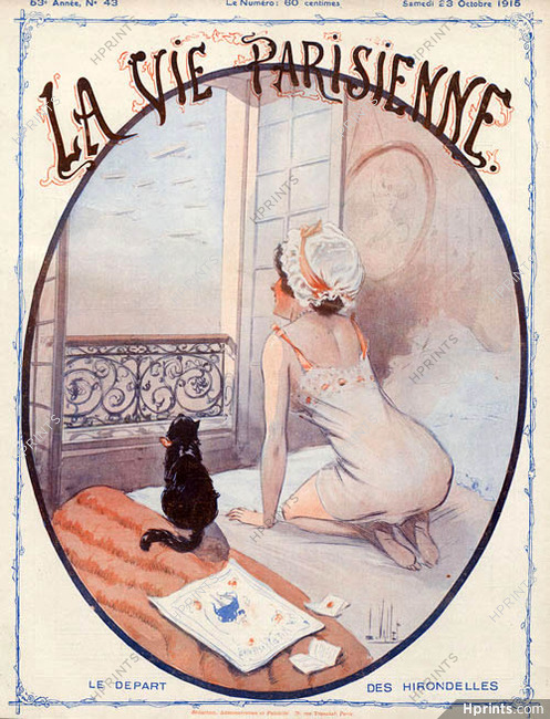 Louis Vallet 1915 Le Départ des Hirondelles, Chat, La Vie Parisienne