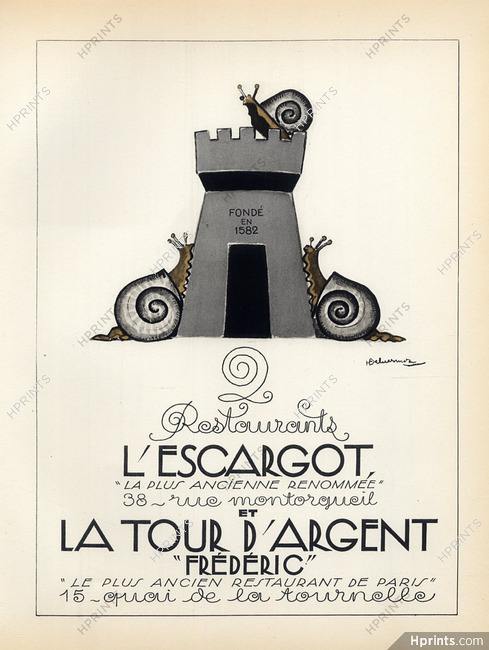 La Tour d'Argent & L'Escargot 1928 Lithograph PAN Paul Poiret, Deluermoz