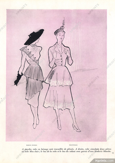 Marcel Rochas & Balenciaga 1947 Dresses René Gruau