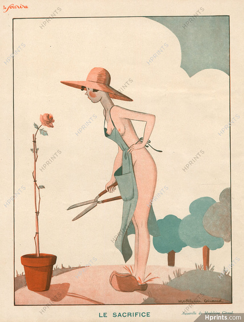 Madeleine Giraud 1931 Nude Gardening, Rose
