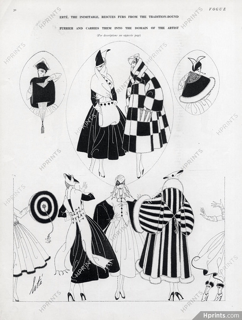 Erté 1916 Fur Coats, Fashion Illustration