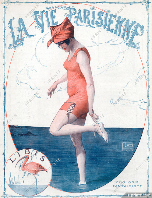 L'Ibis, 1918 - Georges Léonnec Bathing Beauty Standing On One Leg, La Vie Parisienne