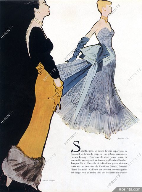 Lucien Lelong, Jacques Fath 1947 René Gruau, Evening Gowns