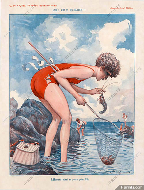 Oh ! Oh ! Homard !!, 1930 - Maurice Millière Bathing Beauty, Lobster Fishing