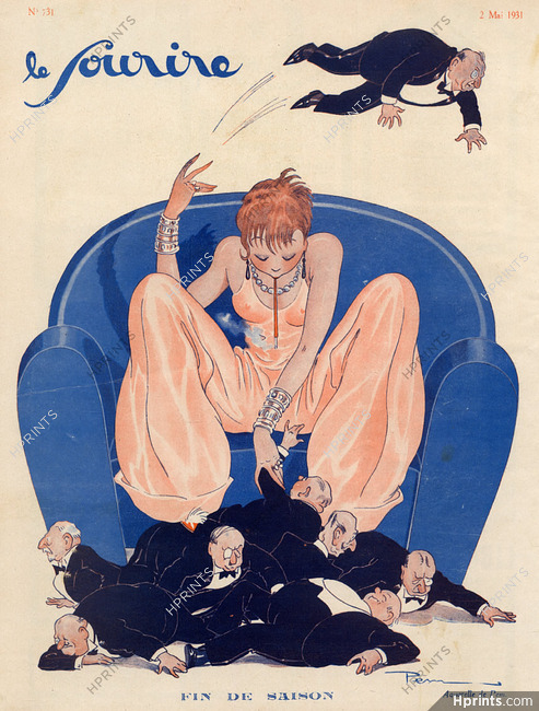 Fin de saison, 1931 - Pem Pretty woman sorting out among rich old men, Cigarette Holder