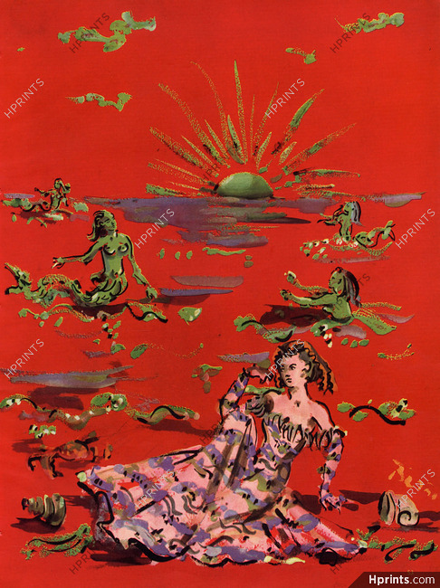 Christian Bérard 1939 Sunset, Mermaid, Fashion Illustration