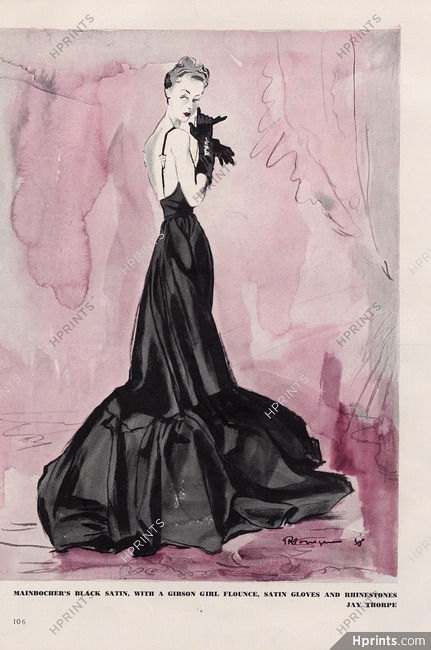 Mainbocher 1938 Pierre Mourgue, Evening Gown, Fashion Illustration