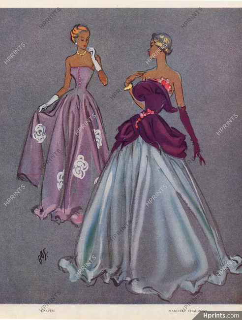 Fernando Bosc 1949 Carven, Marcelle Chaumont, Fashion Evening Gown