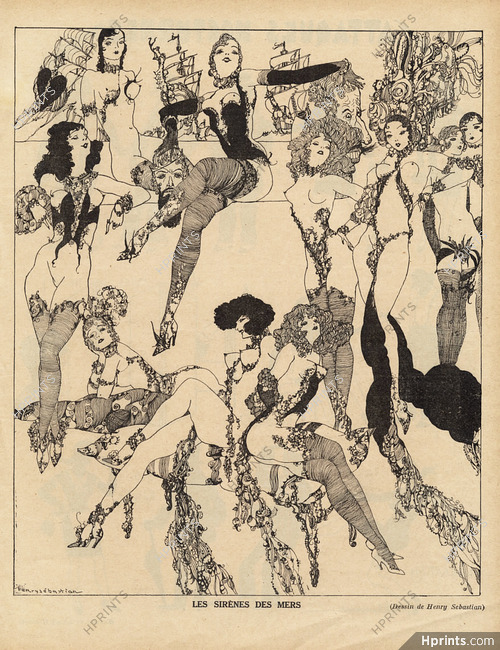 Les Sirènes des Mers, 1932 - Henry Sebastian Dreamlike Sexy Women Erotica Music Hall