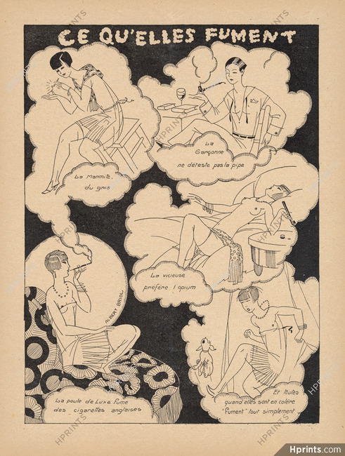 Ce qu'elles fument, 1925 - Albert Briol Garçonne, Opium Smoking, Cigarette Holder