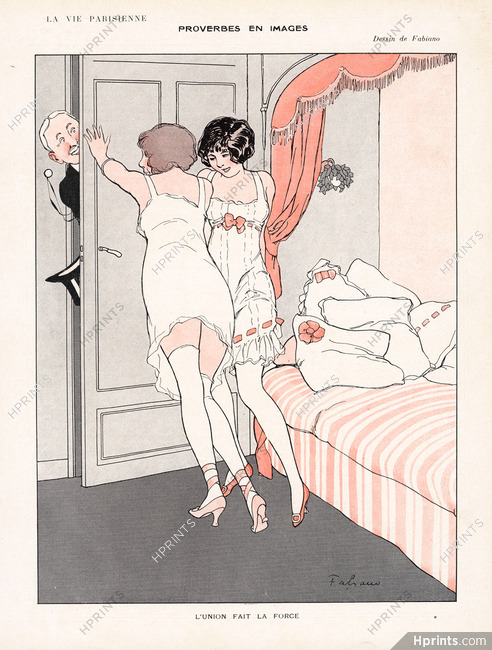 Fabien Fabiano 1913 "L'union fait la force" Sexy Girl, Nightgown