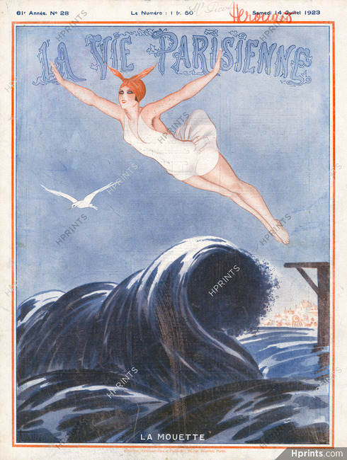 Armand Vallée 1923 La Mouette, Bathing Beauty Diving, La Vie Parisienne Cover