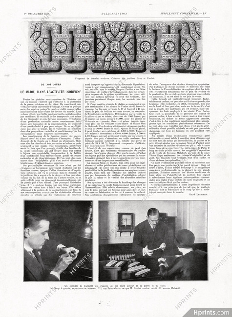 Le Bijou dans l'activité moderne, 1928 - M. Sirop & M. Pauliet (Jewellers) Bracelet Art Deco, Texte par René Leuillet