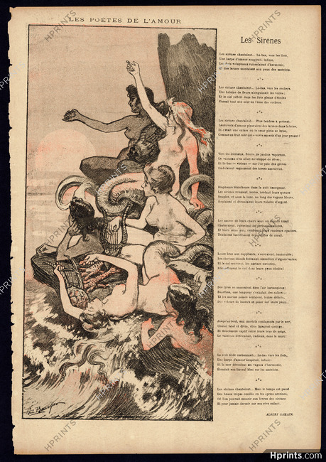 Les Sirènes, 1894 - Paul Balluriau Mermaid, Poem Albert Samain