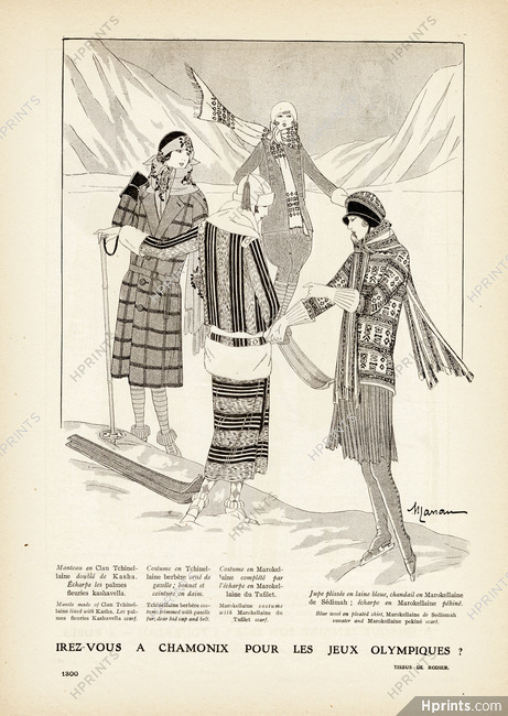 Irez-vous à Chamonix pour les Jeux Olympiques ?, 1923 - Rodier Skiers, Manon, Fashion Illustration