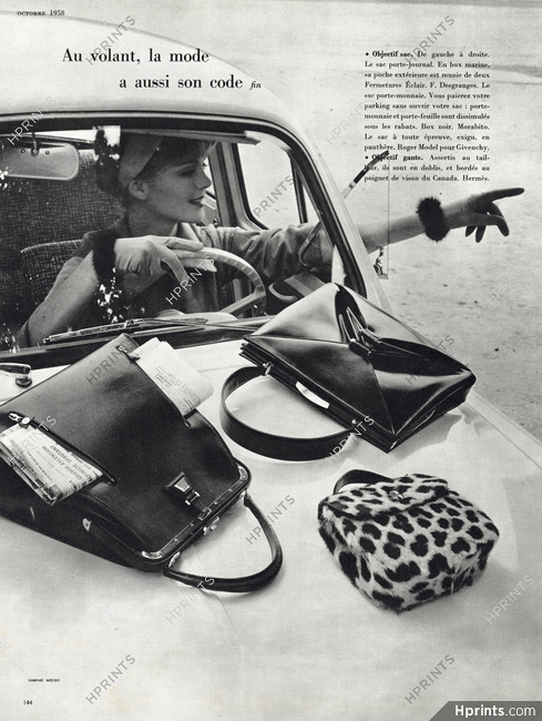 Handbags 1958 Fernande Desgranges, Morabito, Roger Model, Hermès Gloves, Photo Sabine Weiss