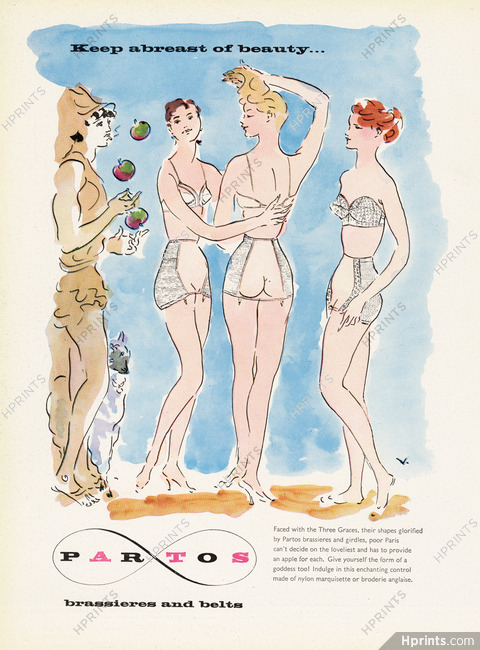 Partos (Lingerie) 1953 Marcel Vertès, Three Graces, Brassieres and belts