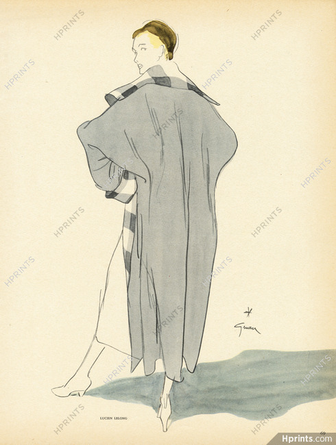 Lucien Lelong 1947 Coat, René Gruau, Fashion Illustration