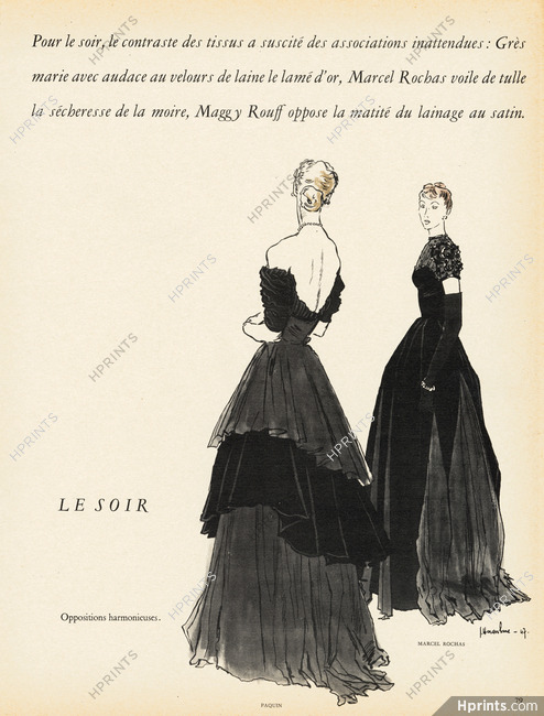 Paquin, Marcel Rochas 1947 Le Soir, Evening Dresses, Haramboure