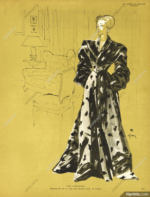Mad Carpentier 1945 René Gruau, Fashion Illustration, Evening Velvet Coat
