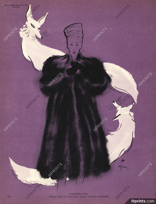 Weil 1945 Fox, Fur Coat, René Gruau