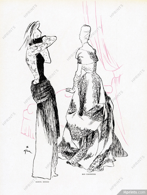 René Gruau 1946 Mad Carpentier & Marcel Rochas, Evening Gowns