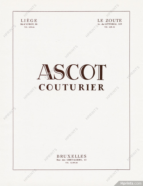 Ascot Couturier 1947 Bruxelles, Rue des Chevaliers, 13