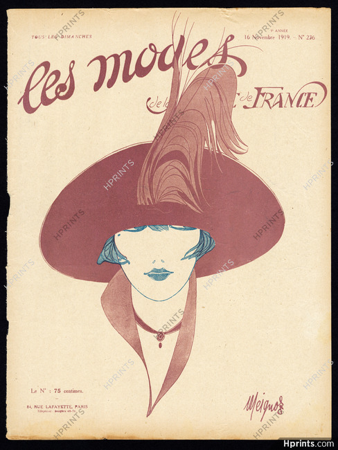 Les Modes de la Femme de France Cover 1919 Meignoz, Women's Hats Millinery
