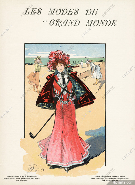 Les Modes du Grand Monde 1900 Golf On The Beach, Belle Époque, Félix Fournery Fashion Illustration