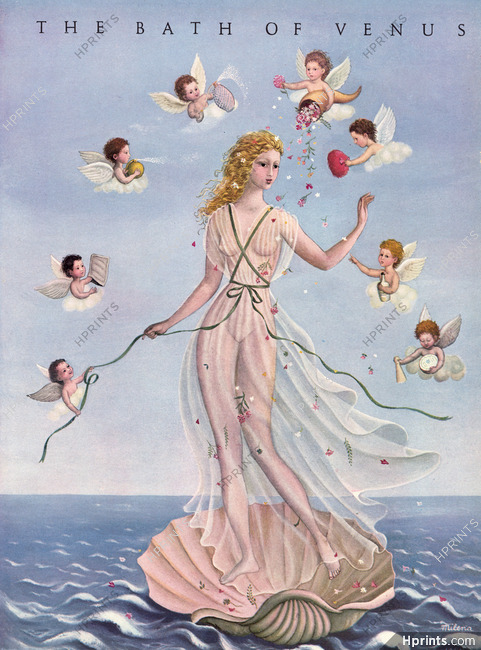 Milena 1941 The Bath of Venus, Charming Cherubs, Powder-puffs, Bath mitts, Atomizers