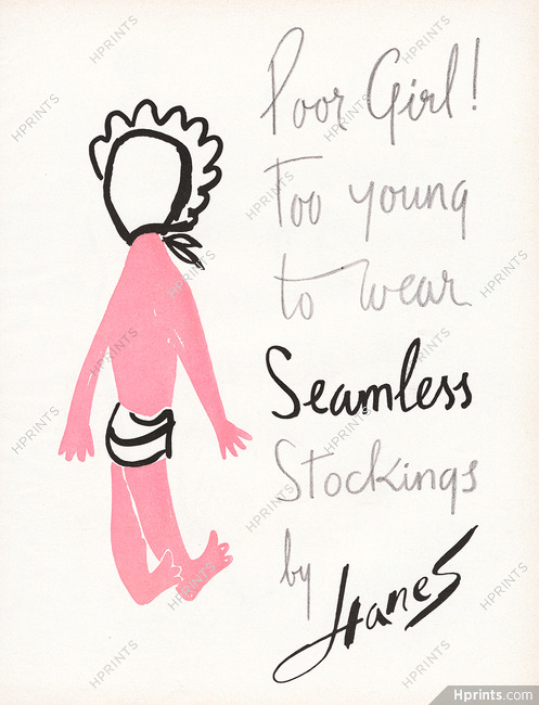 Hanes 1956 Bobri, Poor girl ! Too young to wear Seamless Stockings