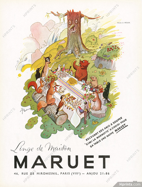 Maruet (Linen) 1947 Nappe, Kimi la Marmotte, Pellos