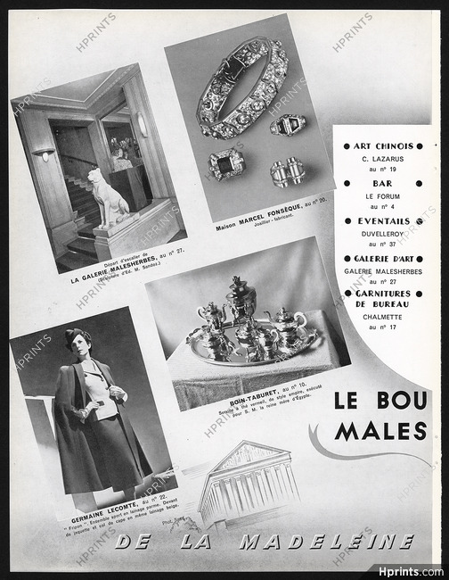 Marcel Fonsèque Joaillier, Boin-Taburet, Germaine Lecomte 1939 Boulevard Malesherbes